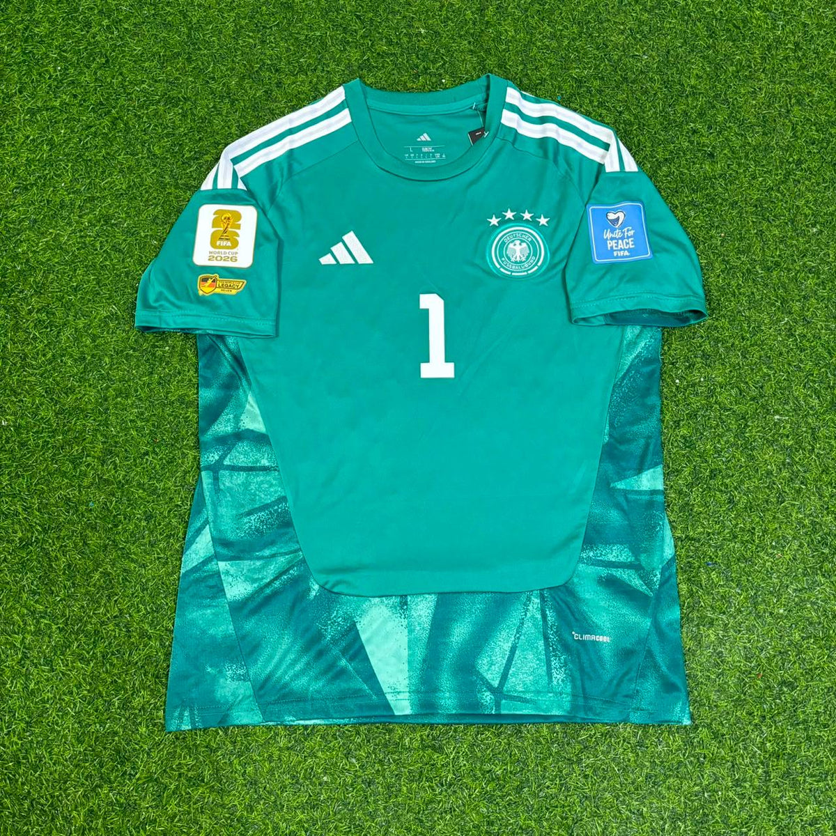 Manuel Neuer Germany 2026 World Cup Goalkeeper Legacy Patch Football Jersey – Front View