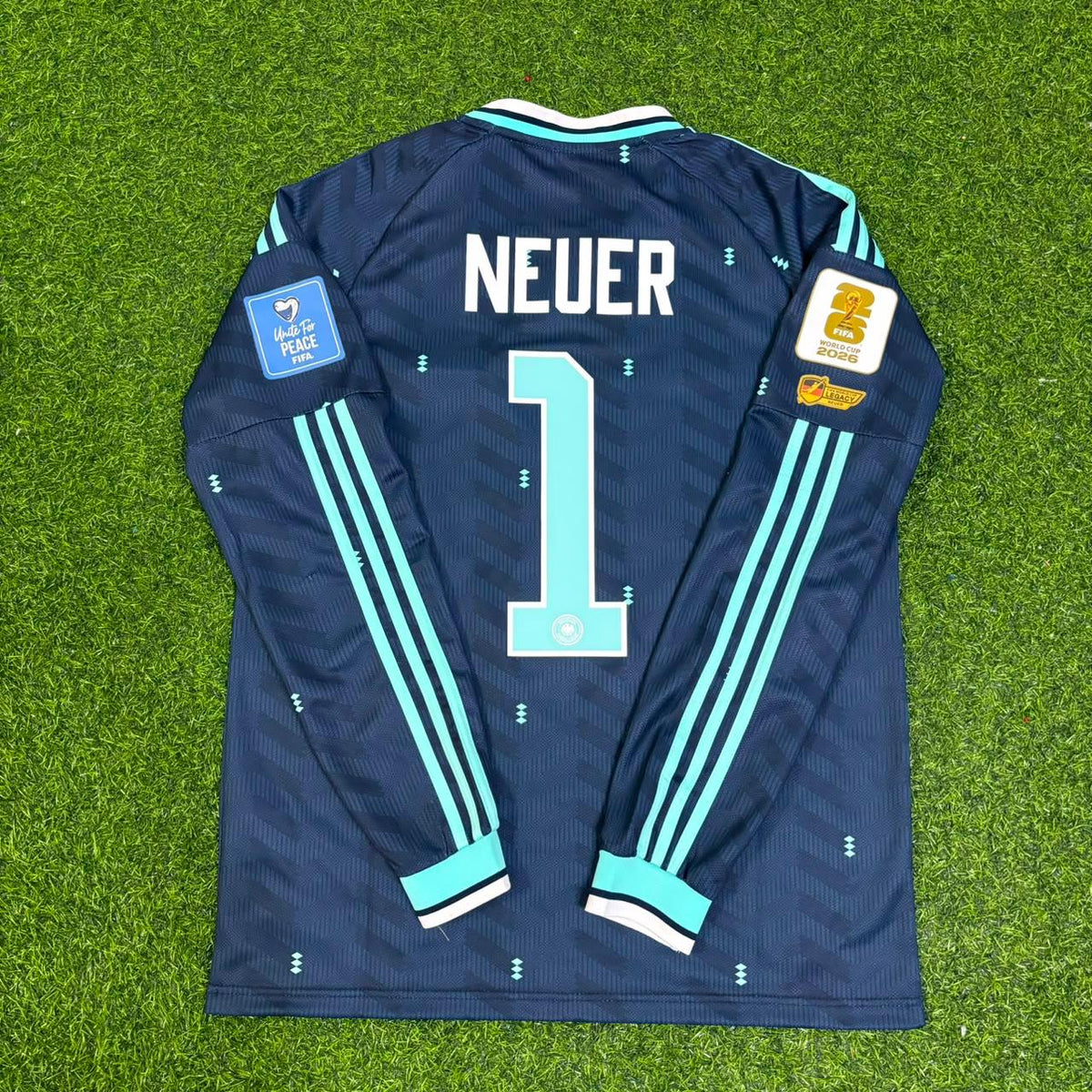 Manuel Neuer Germany 2026 World Cup Goalkeeper Special Legacy Patch Long Sleeve Football Jersey – Back View
