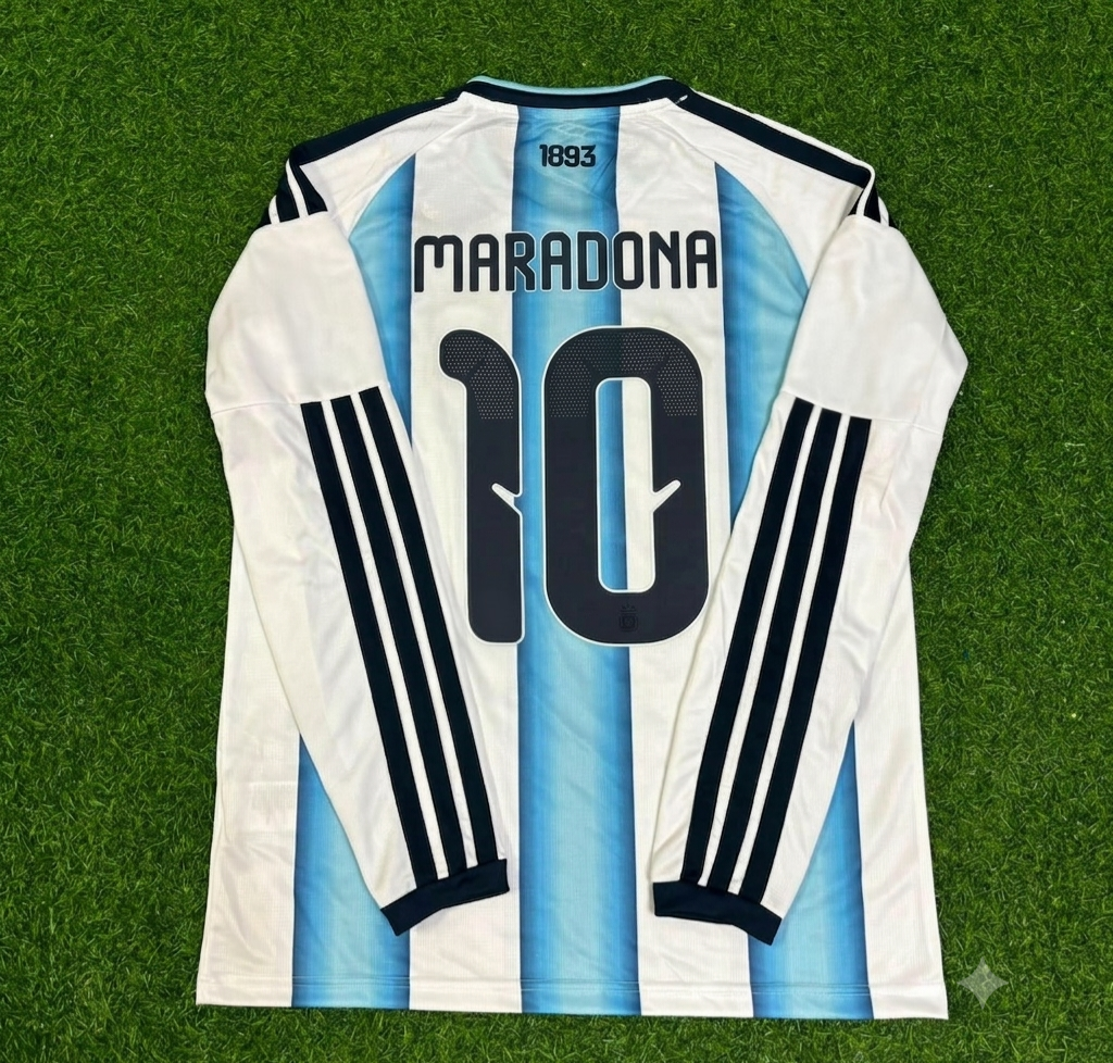 Diego Armando Maradona #10 Argentina Retro Home Long Sleeve Football Jersey – Back View