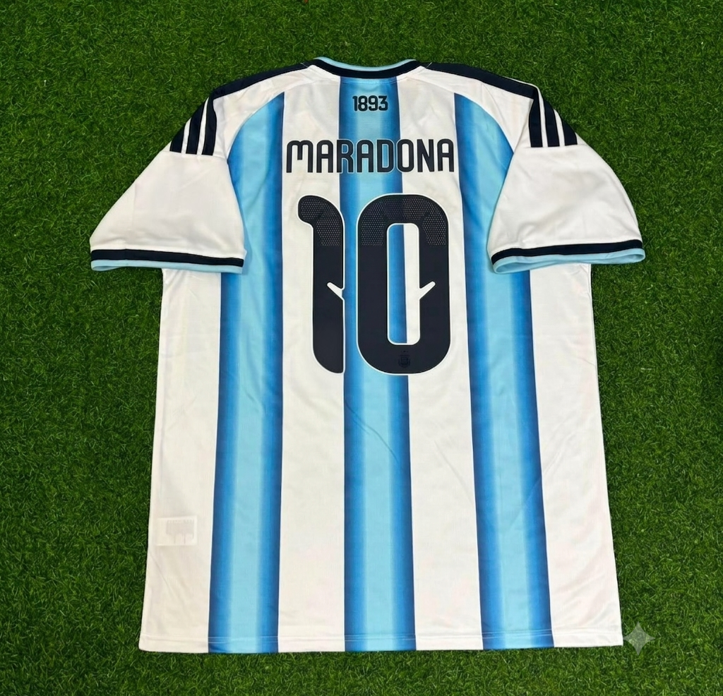 Diego Armando Maradona Argentina Retro Home White Football Jersey – Back View