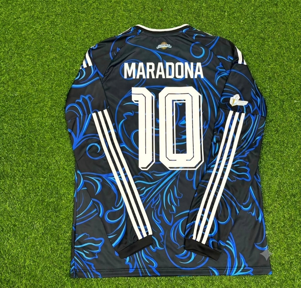 Diego Armando Maradona #10 Argentina Retro Away Long Sleeve Football Jersey – Back View