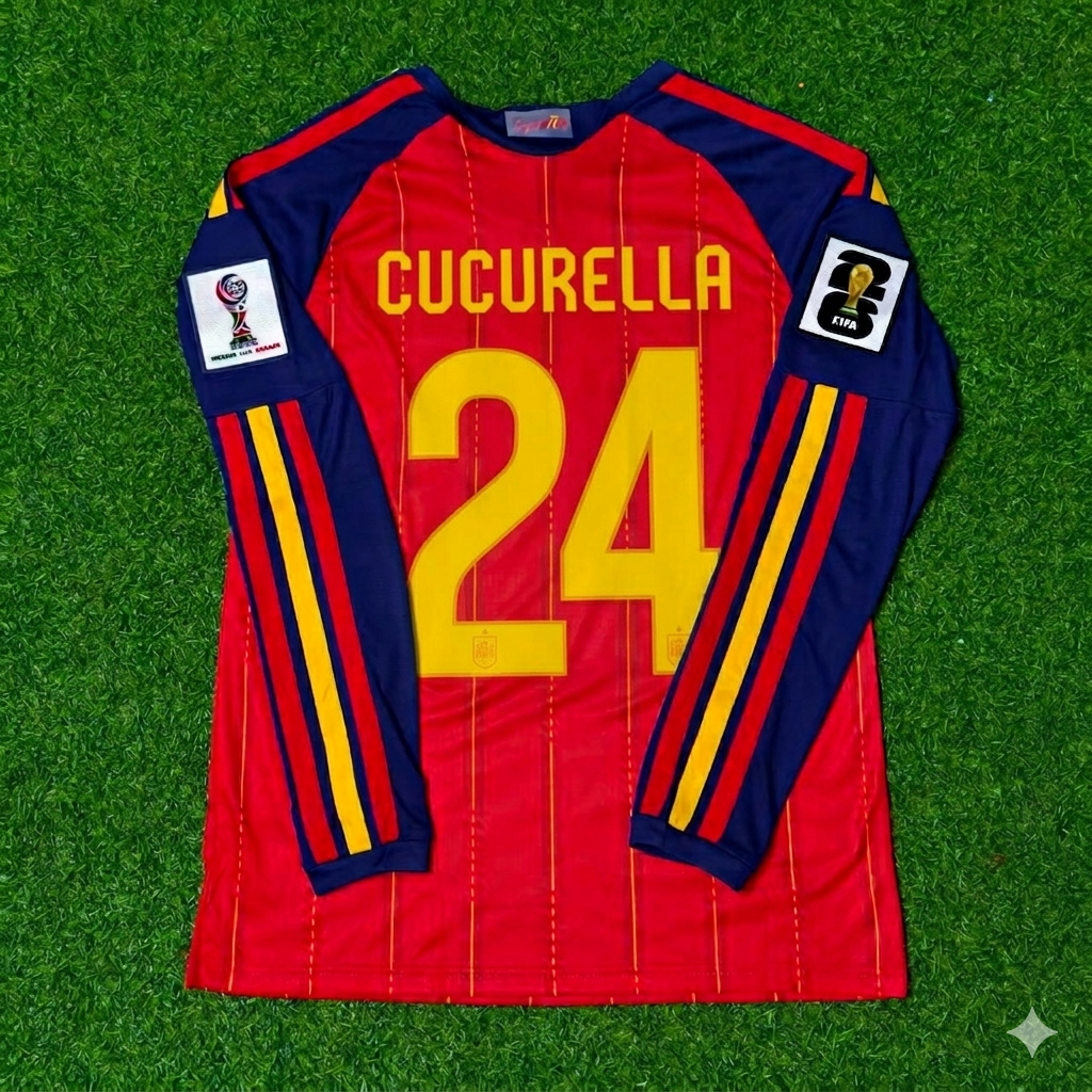 Marc Cucurella #24 Spain 2026 World Cup Home Long Sleeve Jersey – Back View