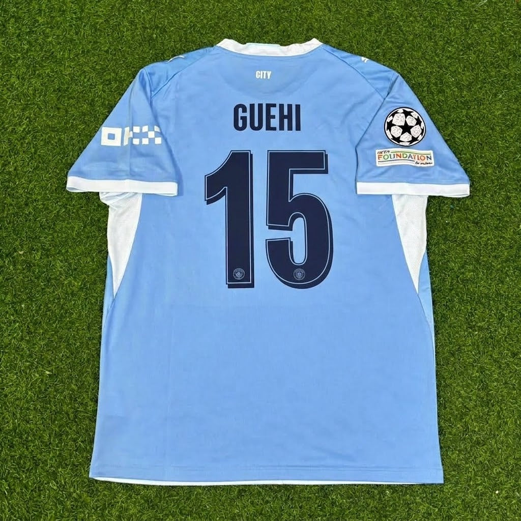 Marc Guéhi #15 Manchester City 2026-27 Home New Season Champions League Patch Jersey – Back View