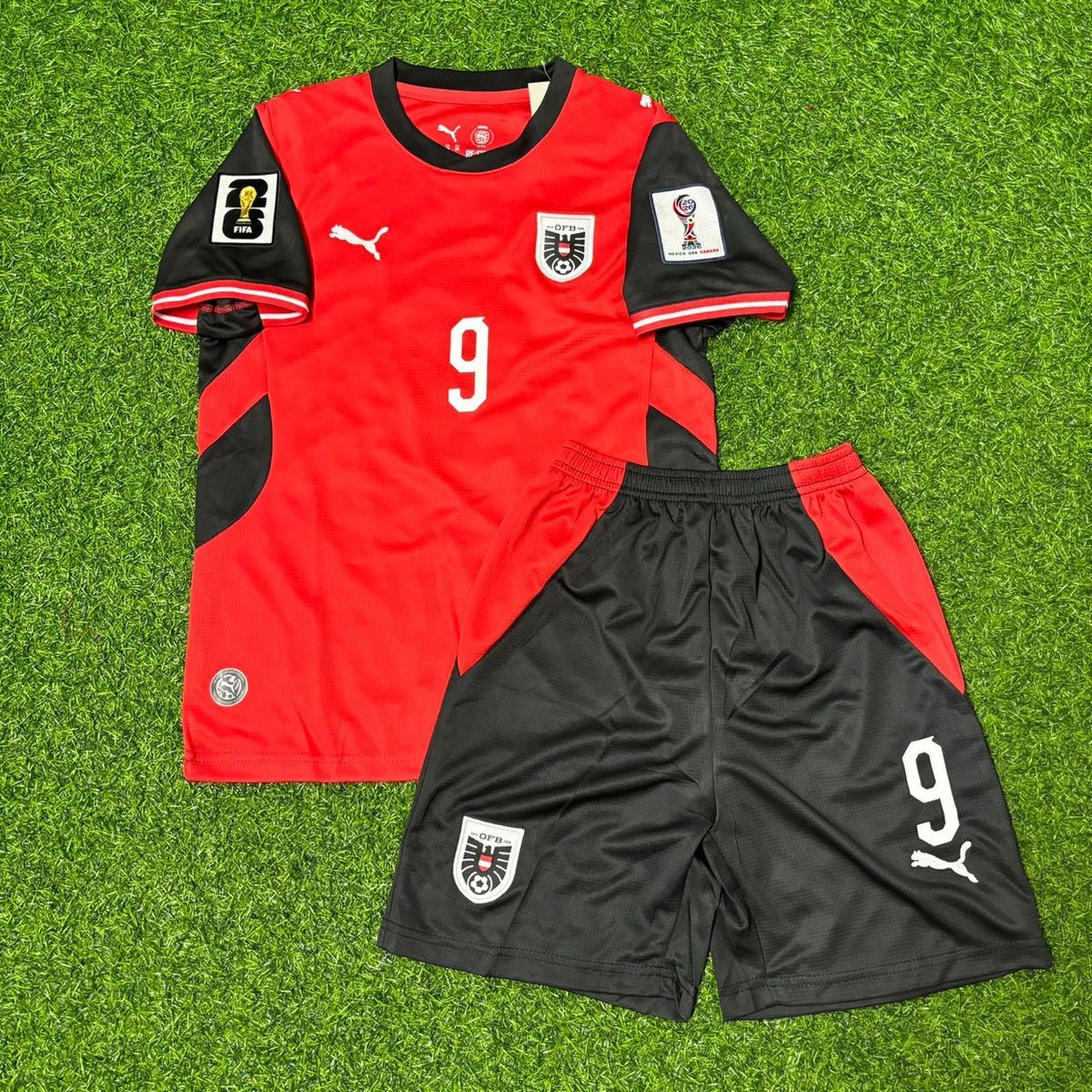 Austria 2026 World Cup Kids New Season Football Jersey – Marcel Sabitzer #9 – Front View