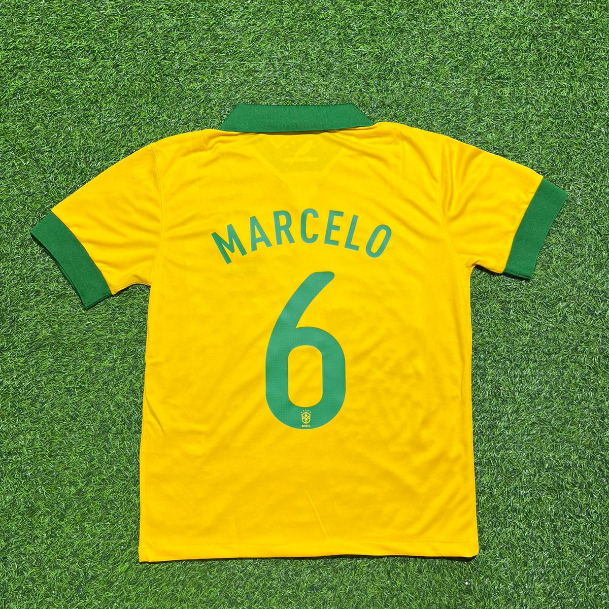 Brazil 2014 World Cup Home Retro Yellow Jersey – Marcelo #6 – Back View