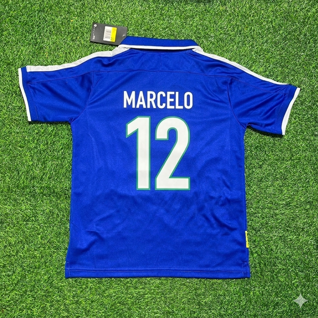 Marcelo Brazil Blue Retro Football Jersey – Back View