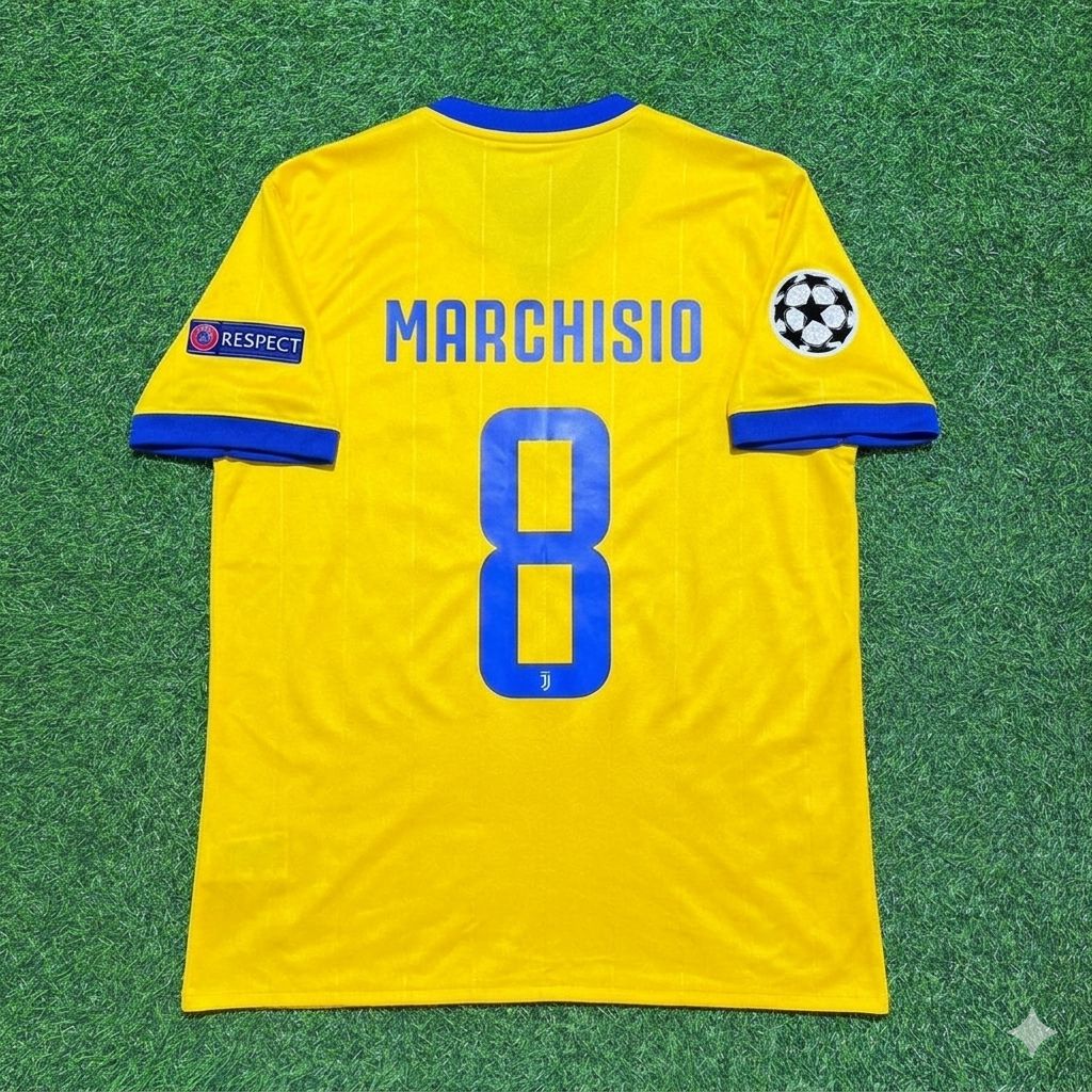 2017/18 Claudio Marchisio Juventus Yellow Retro Football Jersey – Back View