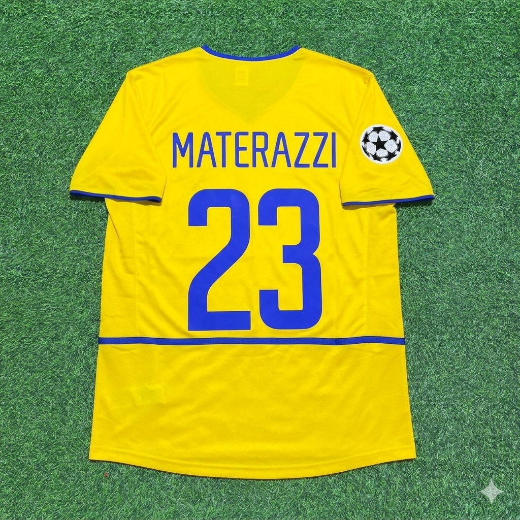 2002/03 Marco Materazzi Inter Milan Yellow Retro Football Jersey – Back View