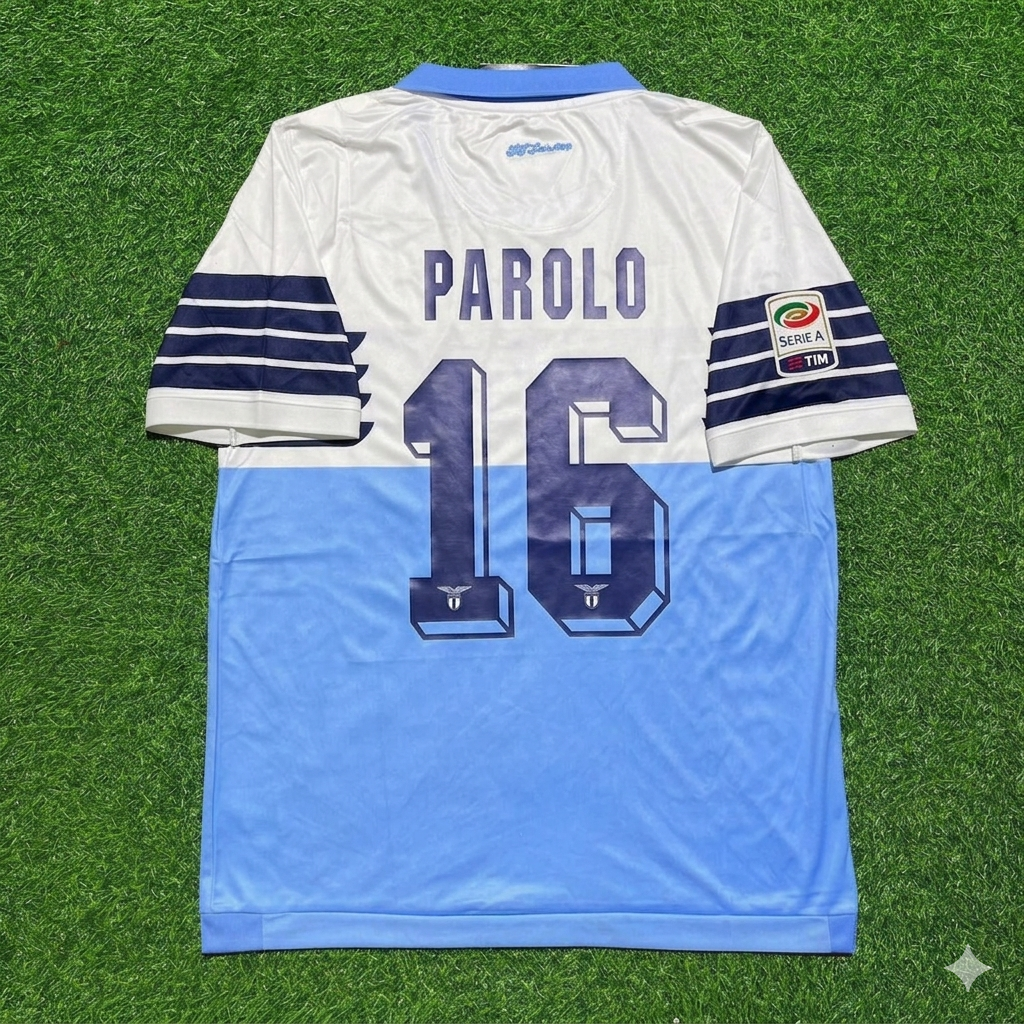 Marco Parolo #16 Lazio White Blue Retro Home Football Jersey – Back View