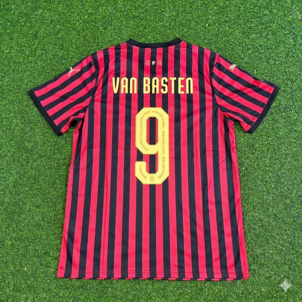 Marco van Basten AC Milan 120th Anniversary Special Golden Retro Football Jersey – Back View