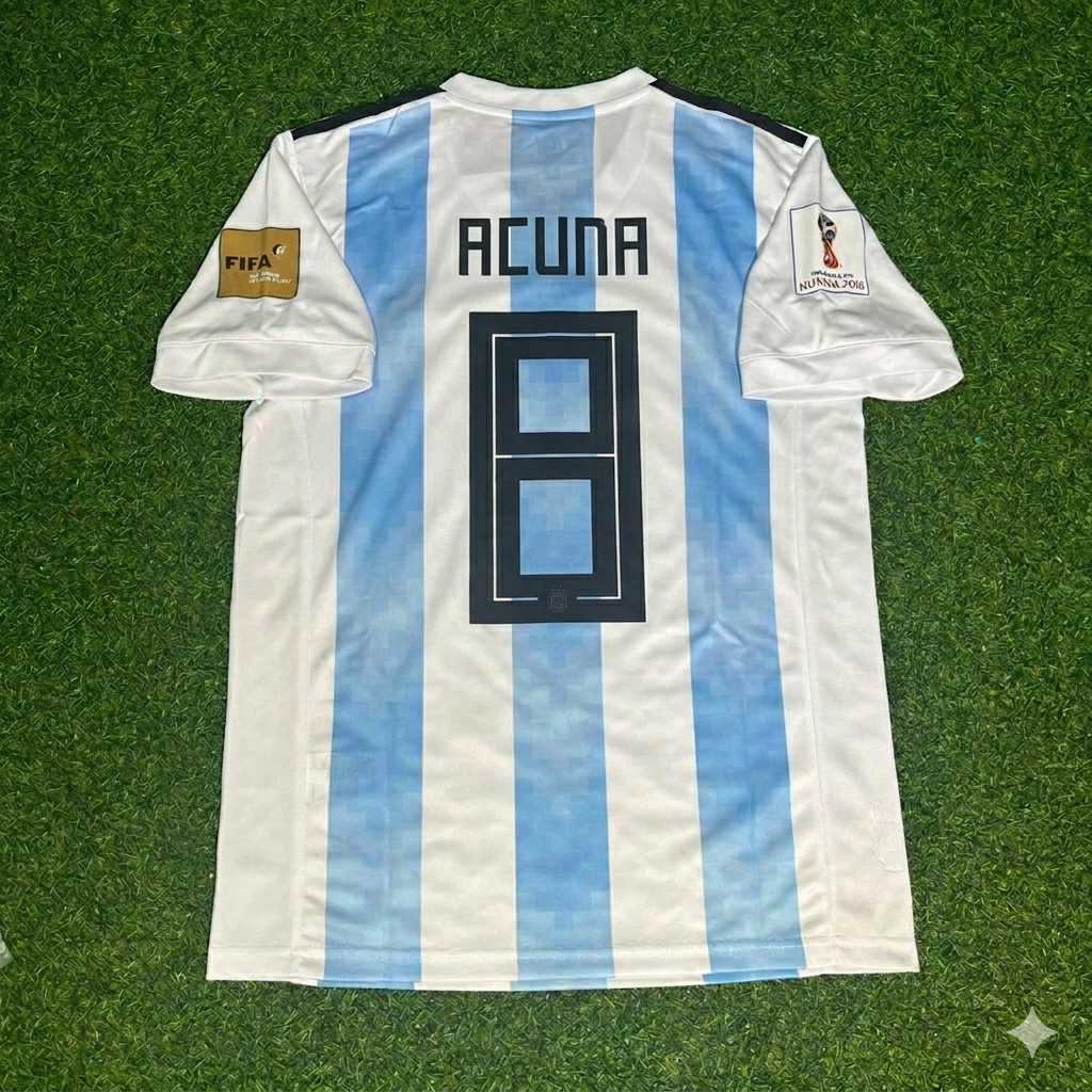 Argentina 2018 World Cup Home Retro Jersey – Marcos Acuña – Back View