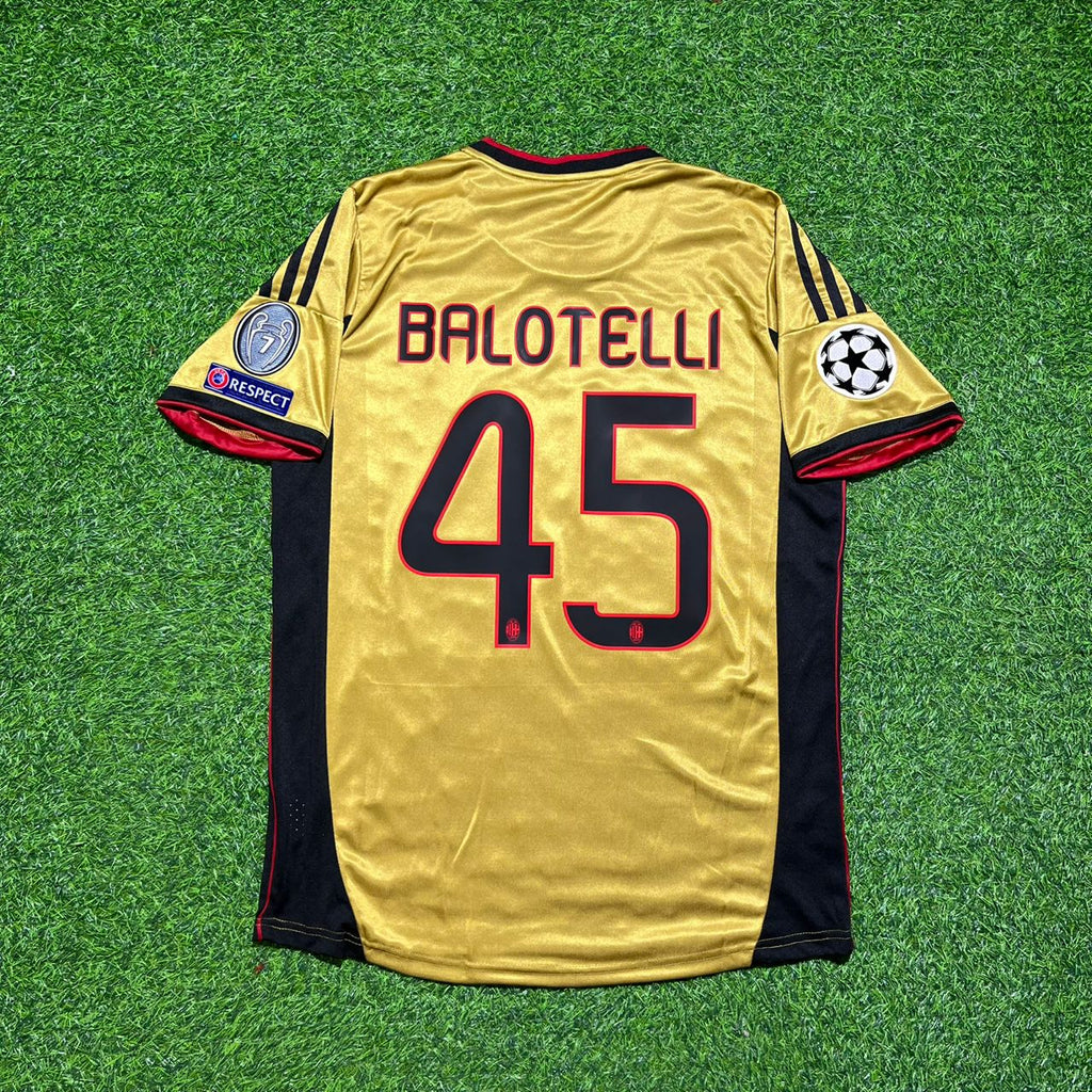 2013 Mario Balotelli #45 AC Milan 2014 Gold Retro Football Jersey – Back View