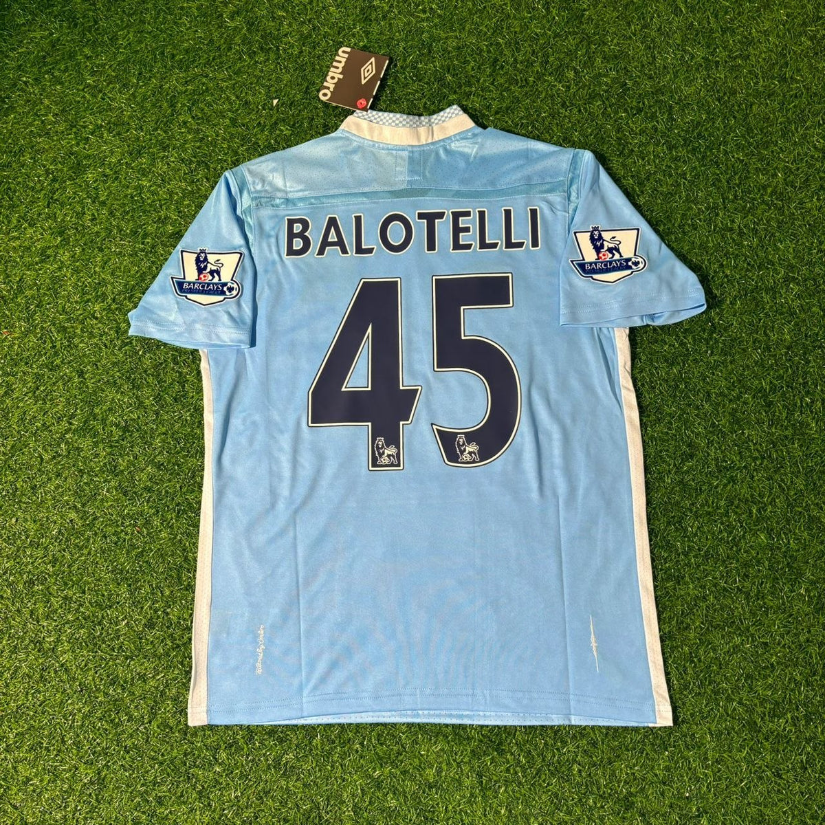 2011/12 Mario Balotelli 45 Manchester City Home Kit Blue Retro Football Jersey – Detailed View