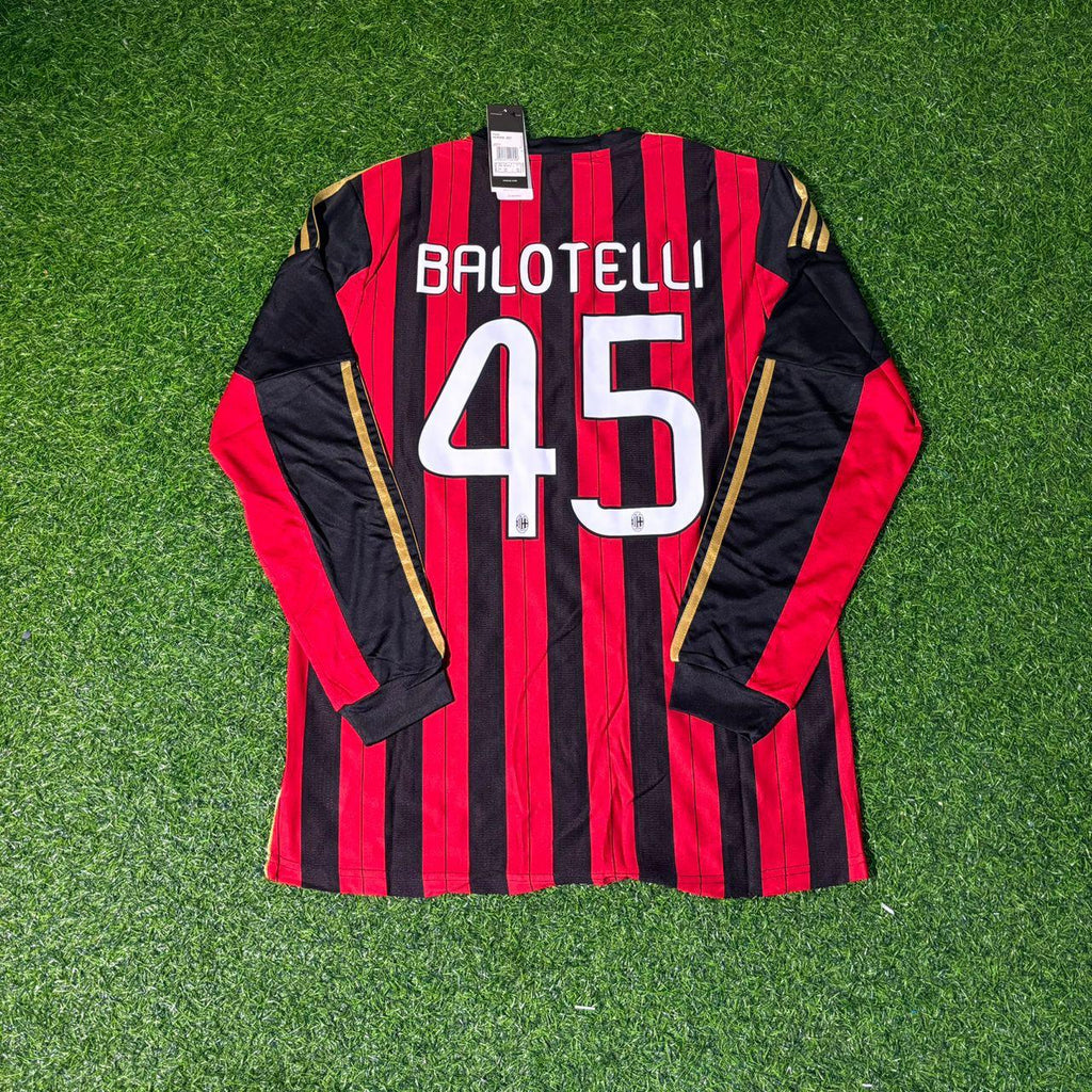AC Milan 2013/14 Long Sleeve Home Retro Football Jersey – Mario Balotelli – Detailed View