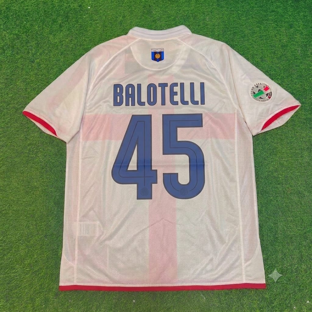 Mario Balotelli #45 Inter 2007- 2008 Season Away White Red Retro Jersey – Back View