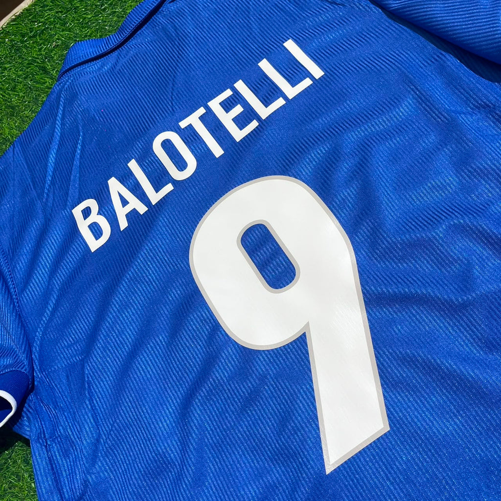 Mario Balotelli Italy Home Blue Retro Football Jersey – Detailed View