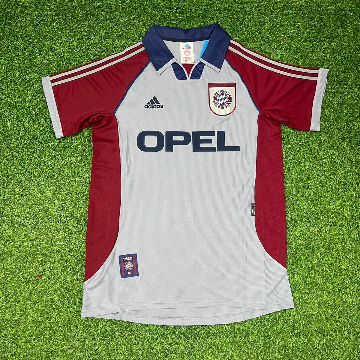 1998/99 Mario Basler #14 FC Bayern München Auswärts Retro Fußballtrikot Grau Jersey – Front View