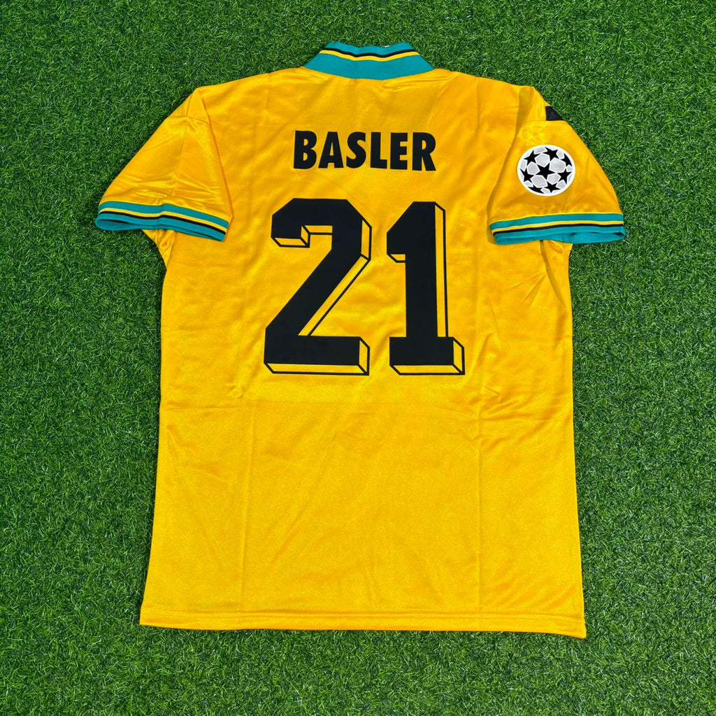 Bayern München Gelb Retro – Mario Basler #21 – Back View