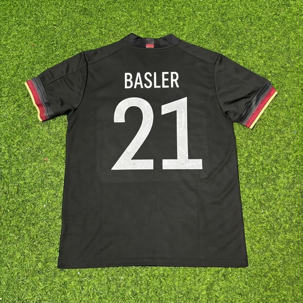 Mario Basler #21 Germany Black Retro Football Jersey – Back View
