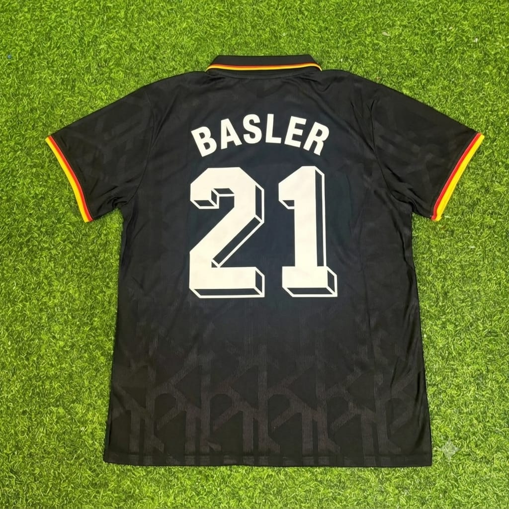 Mario Basler Germany Black Polo Retro Commemorative Jersey – Back View