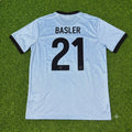 Mario Basler Germany 125th Year Special Clear Blue Retro Football Jersey – Back View