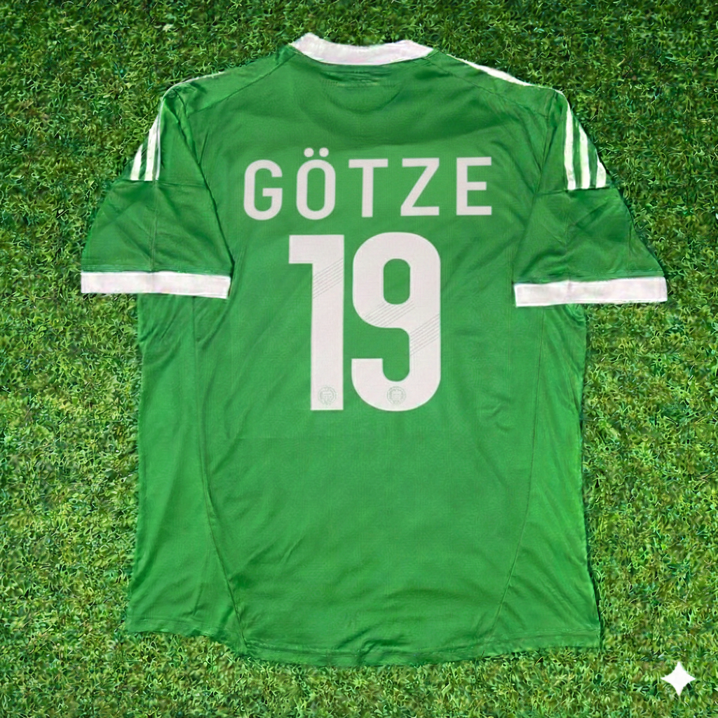 2012 Germany EURO Mario Götze Green Retro Football Jersey – Back View