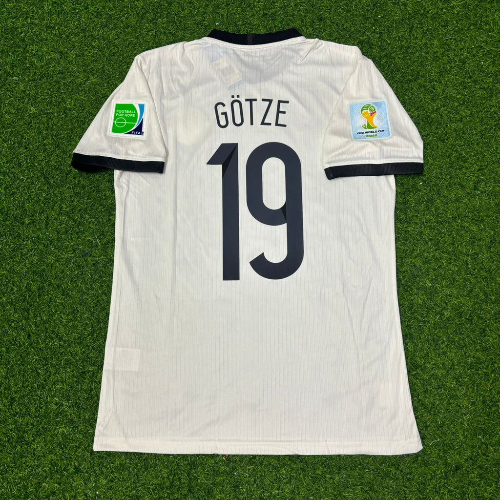 Germany 2014 World Cup Special Edition White Retro Football Jersey – Mario Götze – Back View