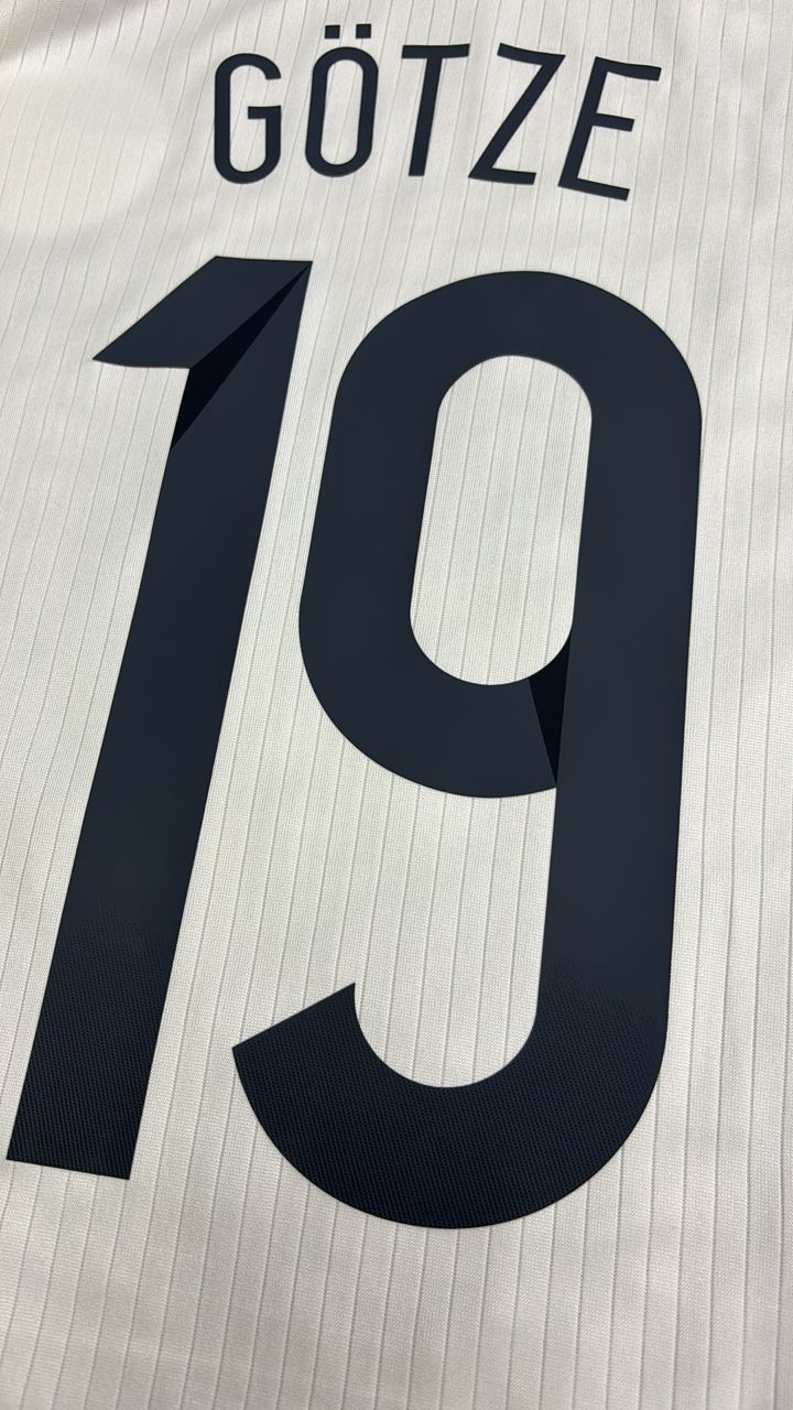 Germany 2014 World Cup Special Edition White Retro Football Jersey – Mario Götze – Detailed View