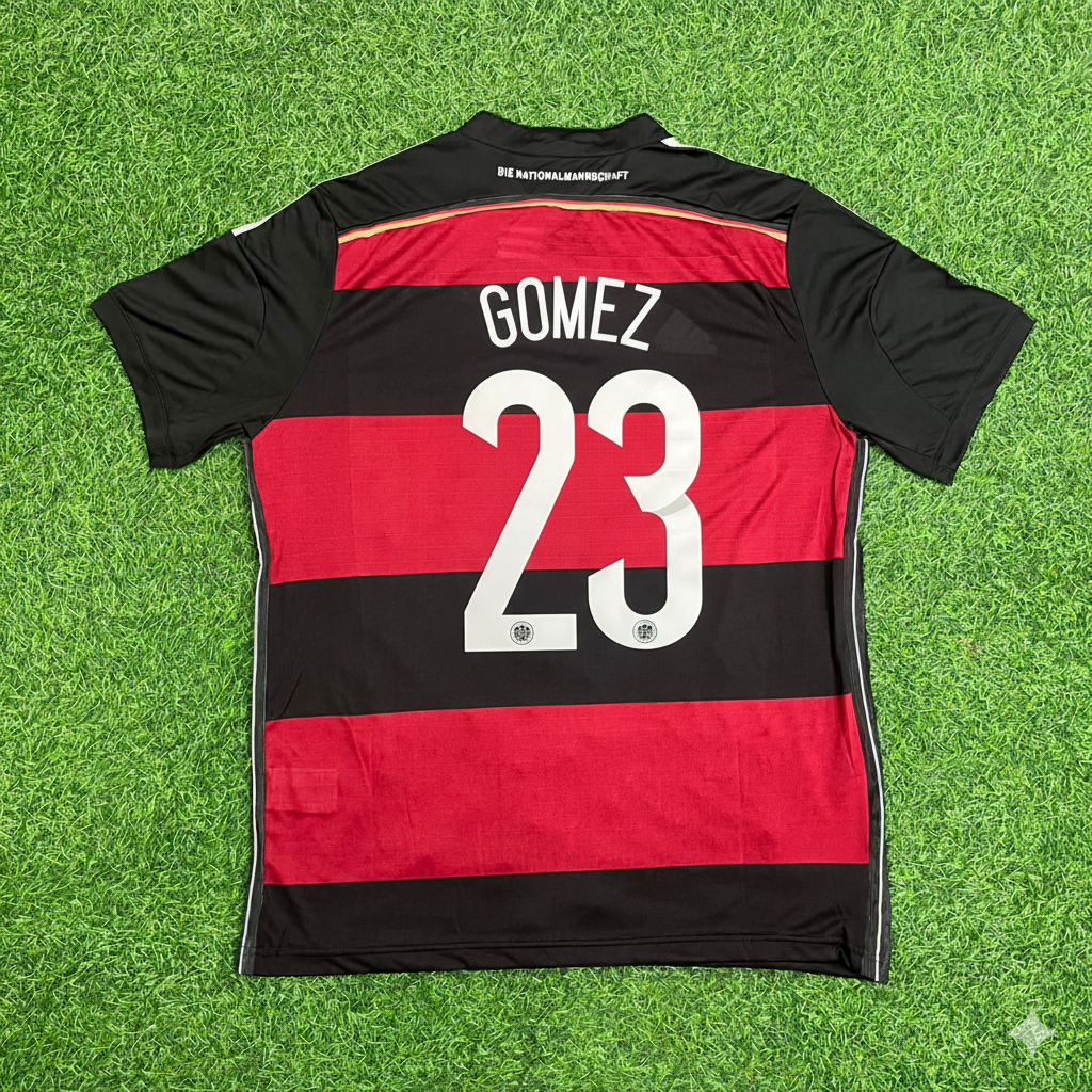 Mario Gomez Germany Deutschland 2014 World Cup Brazil Black Red Retro Jersey – Back View
