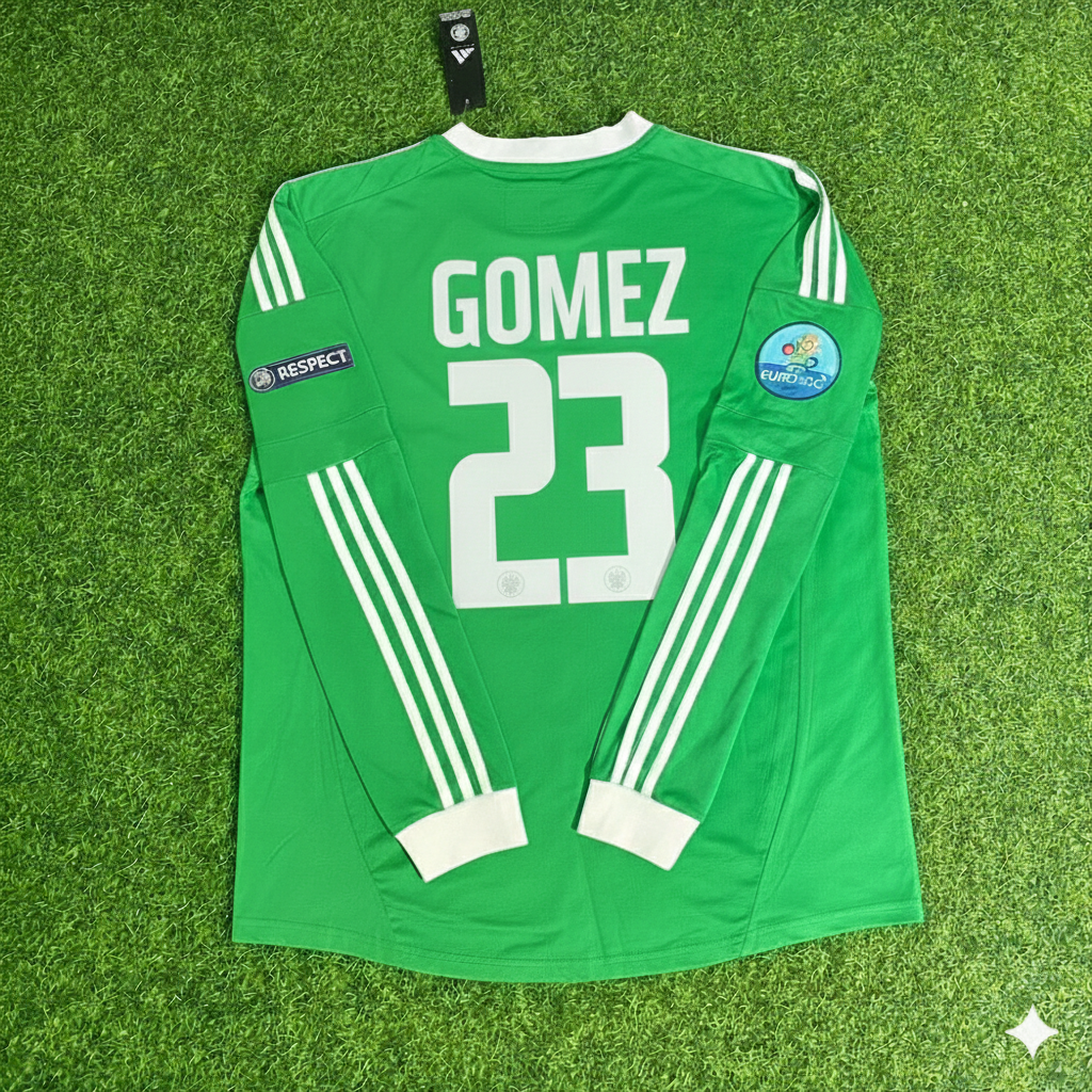 Germany EURO 2012 Long Sleeve Green Retro Football Jersey – Mario Gomez – Back View