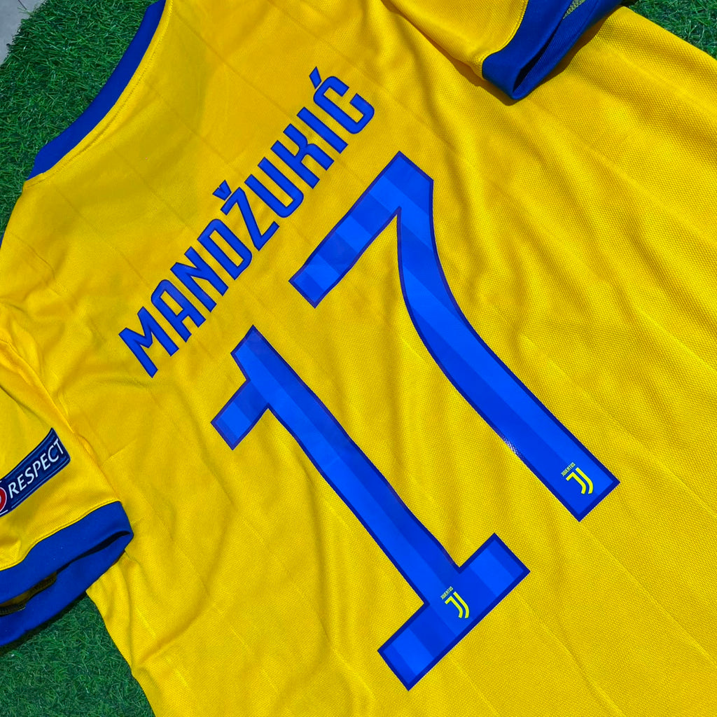 Mario Mandzukic Juventus 2017-2018 Yellow Retro Football Jersey – Detailed View