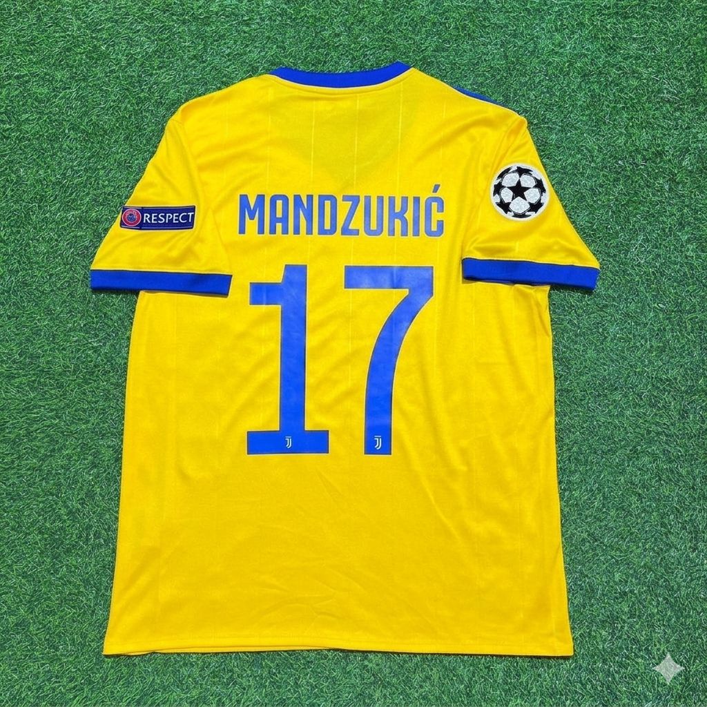 2017/18 Mario Mandzukic Juventus Yellow Retro Football Jersey – Back View
