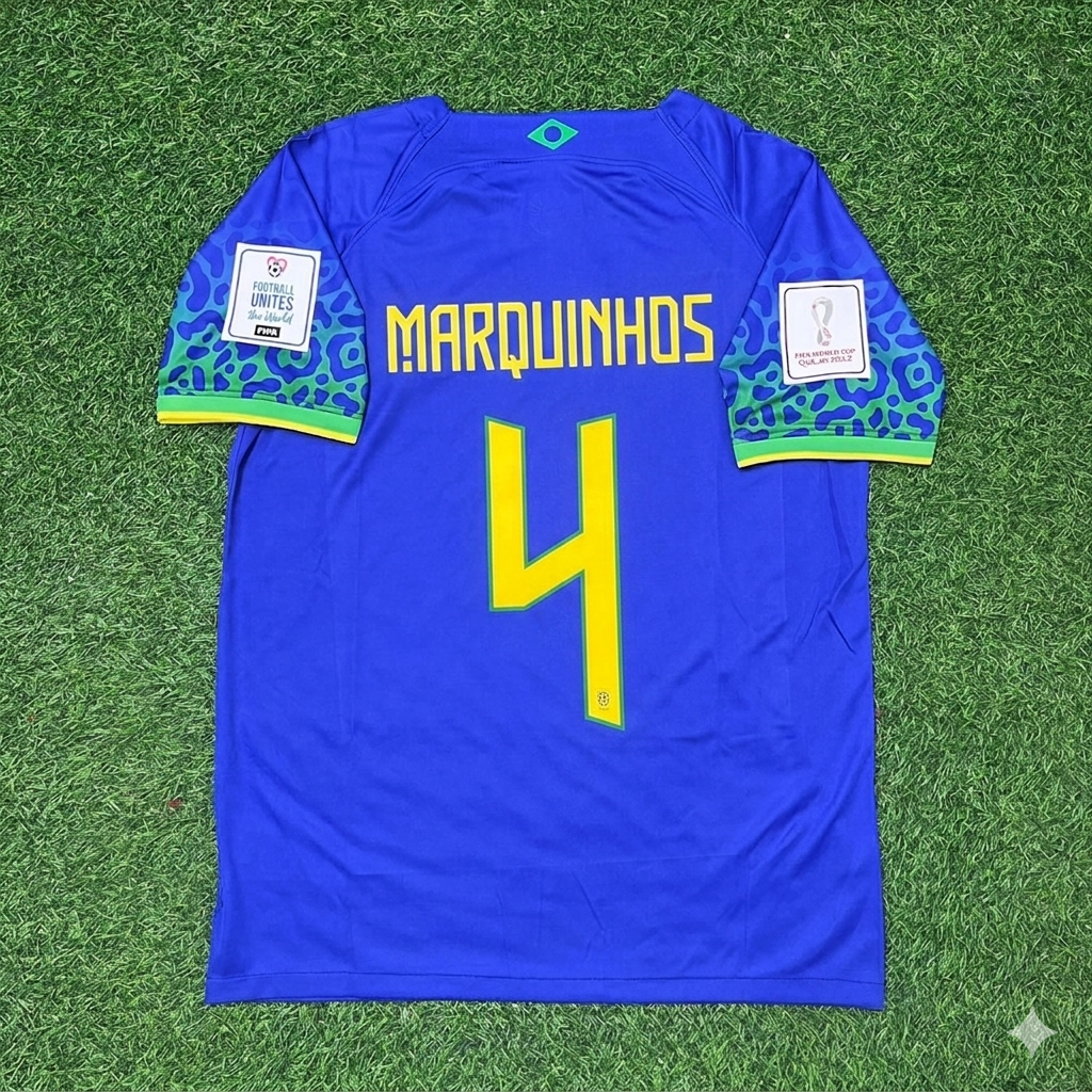 2022 Brazil World Cup Marquinhos 4 Football Jersey – Back View