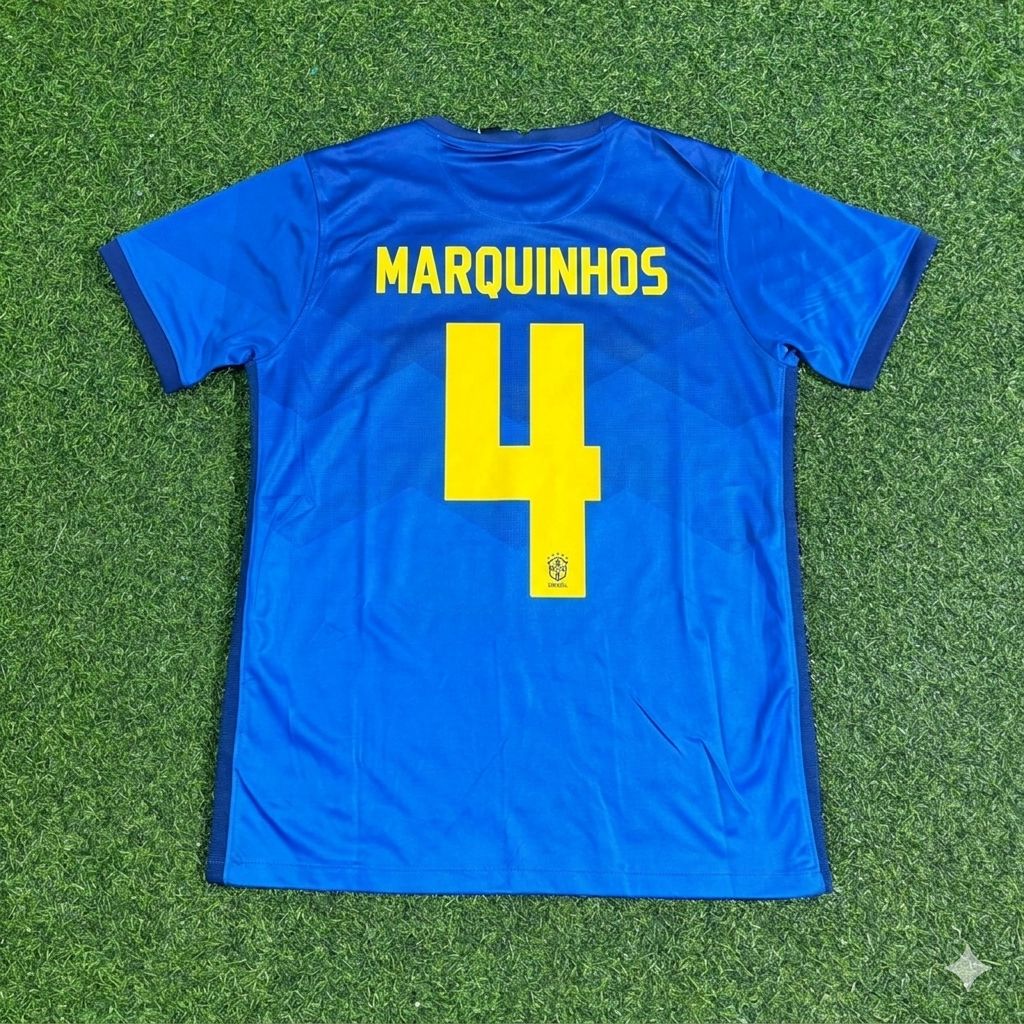 2021 Marquinhos Brazil Copa America Blue Football Jersey – Back View