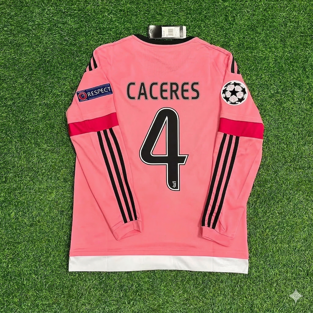 Juventus Pink Retro 2015-2016 Pink Jersey – Martin Caceres – Back View