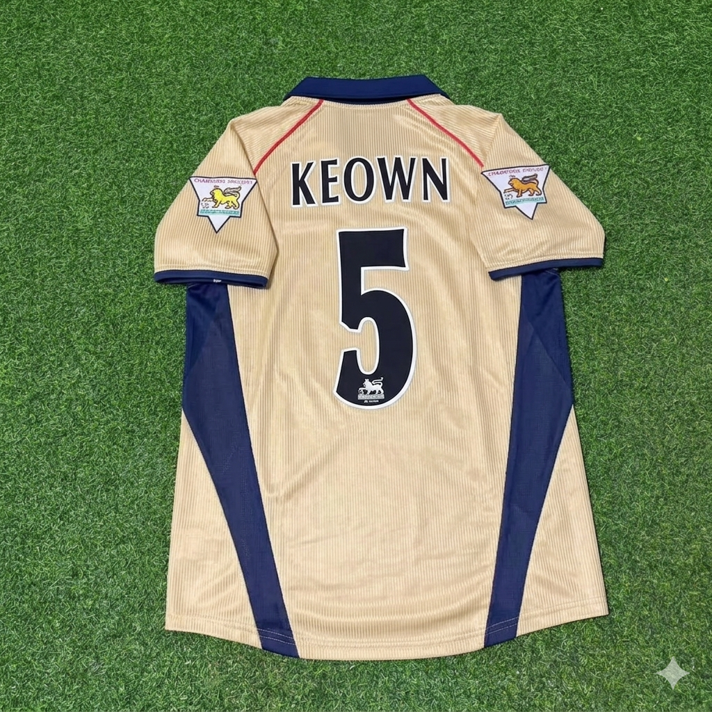 Martin Keown #5 Arsenal 2001-2002 Away Golden Retro Jersey – Back View