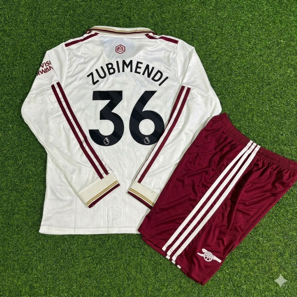 Martin Zubimendi #36 Arsenal Kids Long Sleeve New Season 2026 Jersey Kit Soccer – Back View