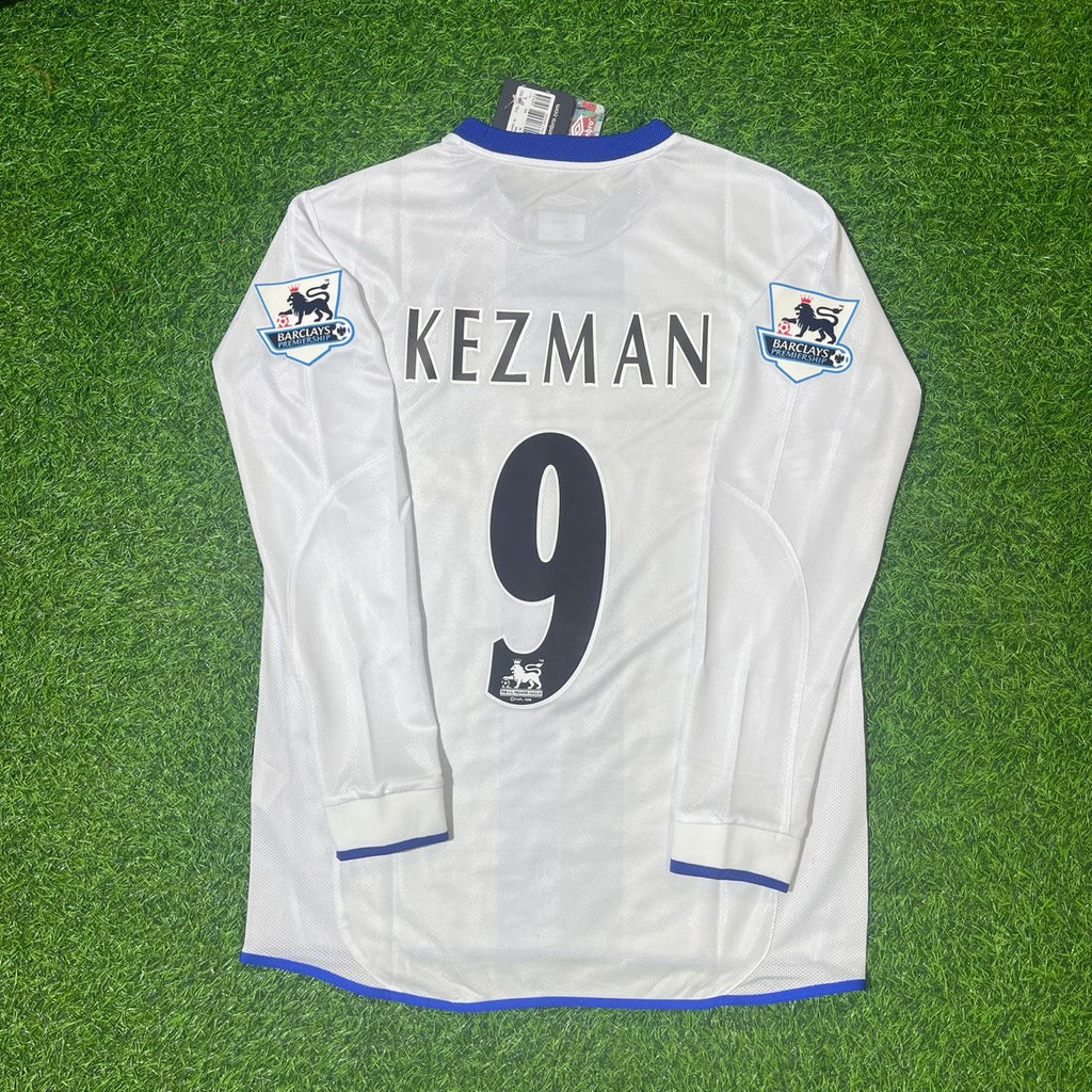 2004 Mateja Kezman 9 Chelsea Away Retro White Long Sleeve Football Jersey – Back View