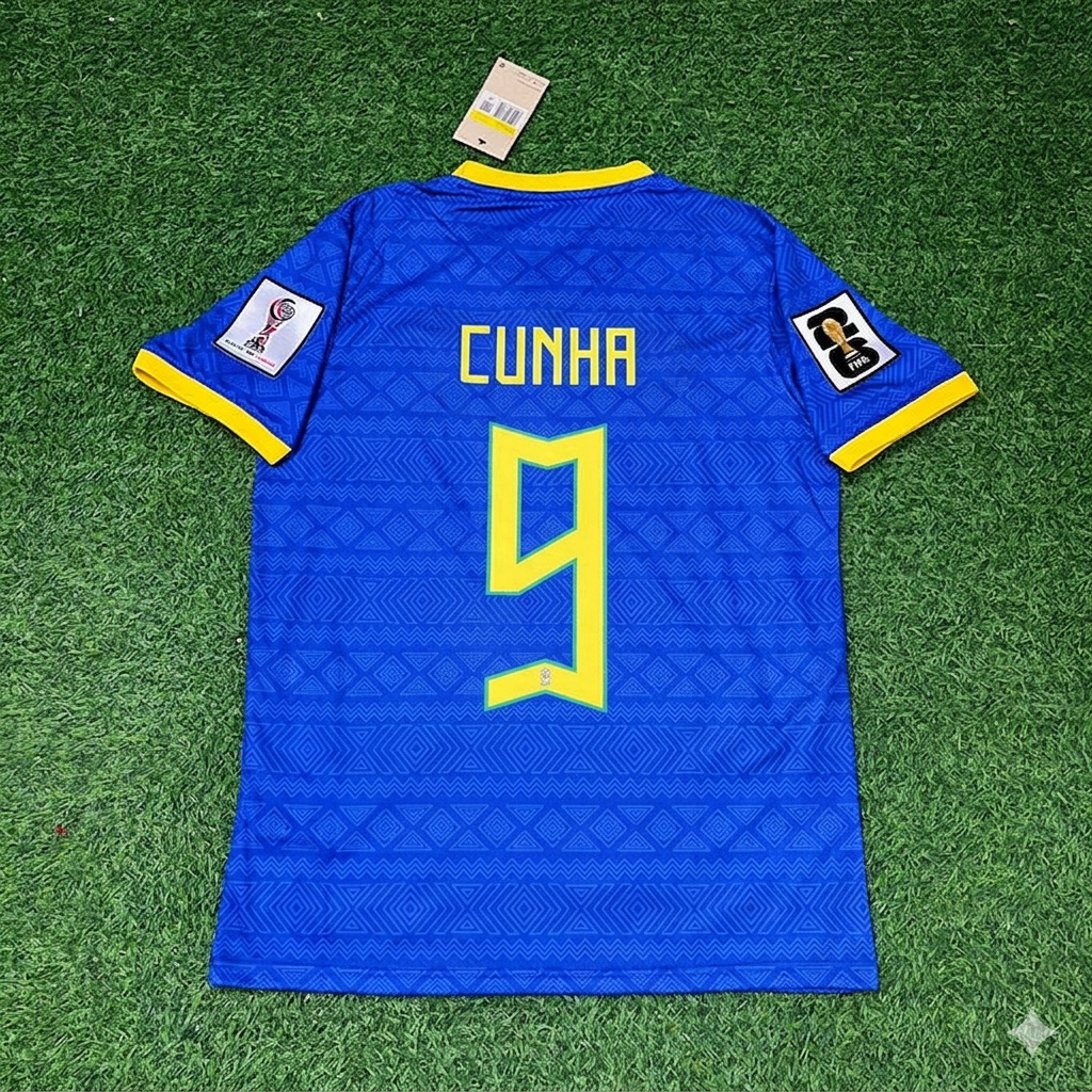 Brazil 2026 World Cup Blue New Season Football Jersey – Matheus Cunha 9- – Back View