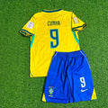 Matheus Cunha #9 Brazil 2026 World Cup Yellow Home Kids Football Jersey – Back View
