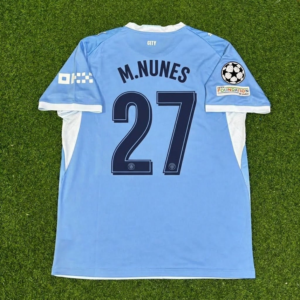 Matheus Nunes #27 Manchester City 2026-27 Home New Season Champions League Patch Jersey – Back View