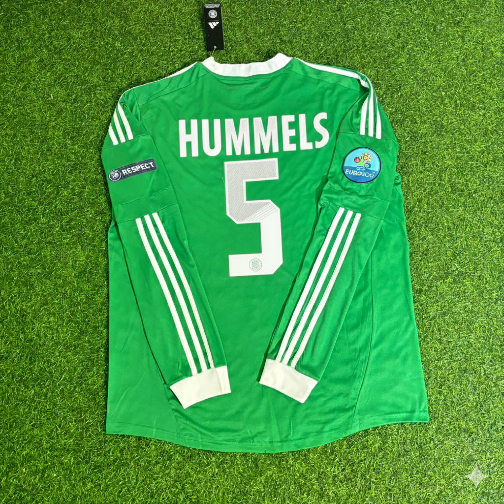 2012 Germany EURO Mats Hummels Long Sleeve Green Retro Football Jersey – Back View