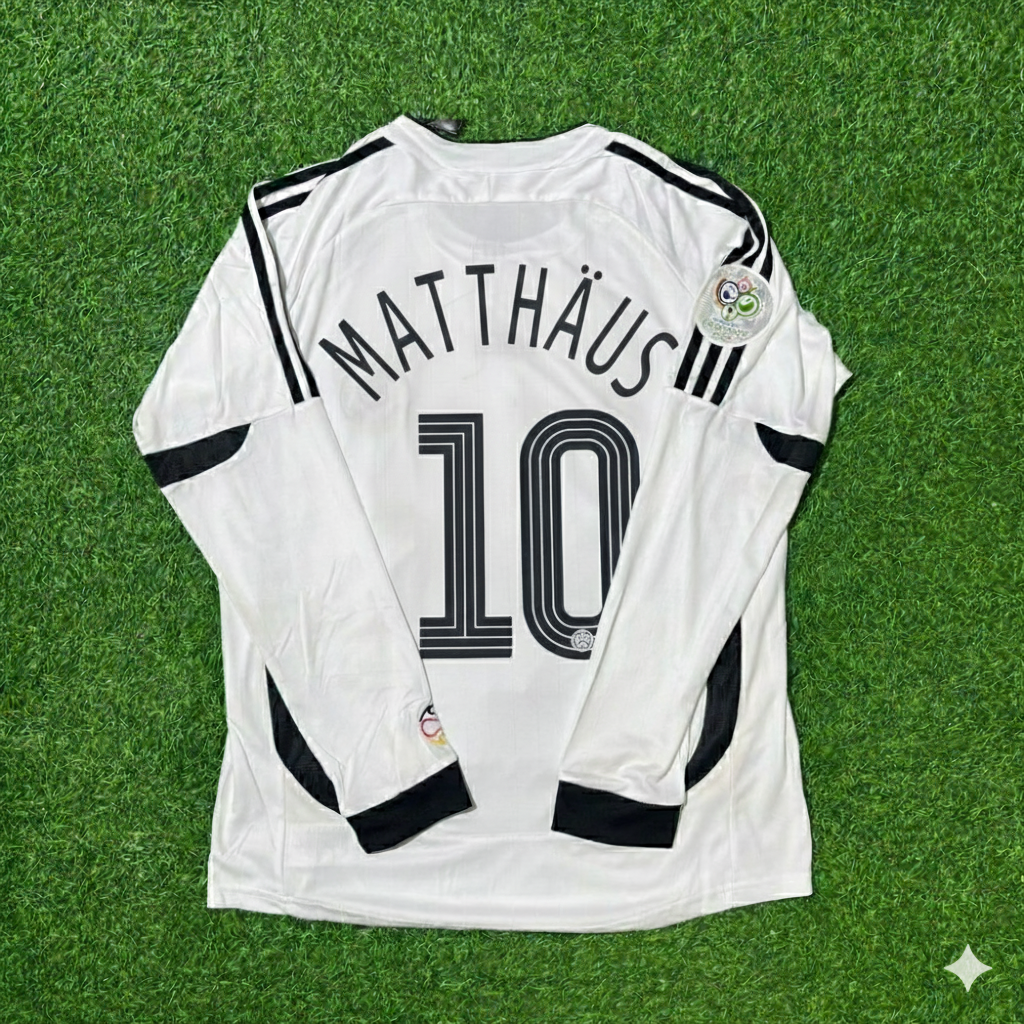Germany World Cup Long Sleeve White Retro Football Jersey – Lothar Mätthaus – Back View