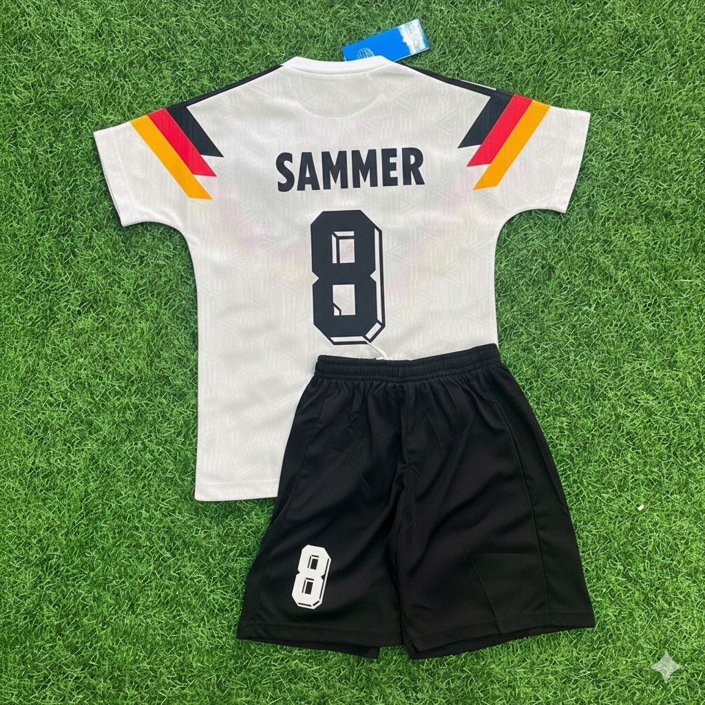 Germany Deutschland Retro Kids 1990 World Cup Jersey - Deutschland Retro Kinder WM 1990 – Matthias Sammer 8- – Back View