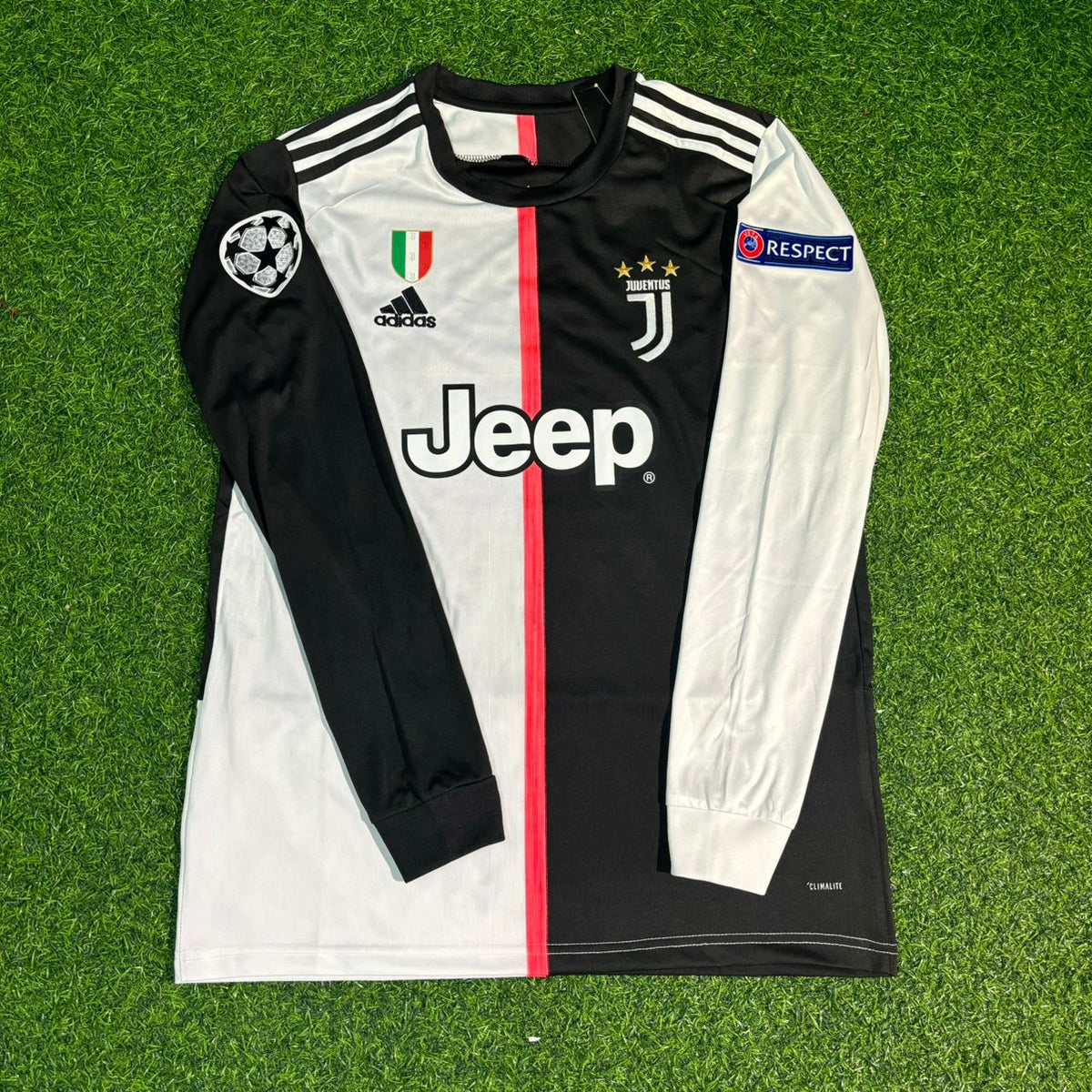 2019 Matthijs de Ligt #4 Juventus 2020 Home Long Sleeve Retro Football Jersey – Front View