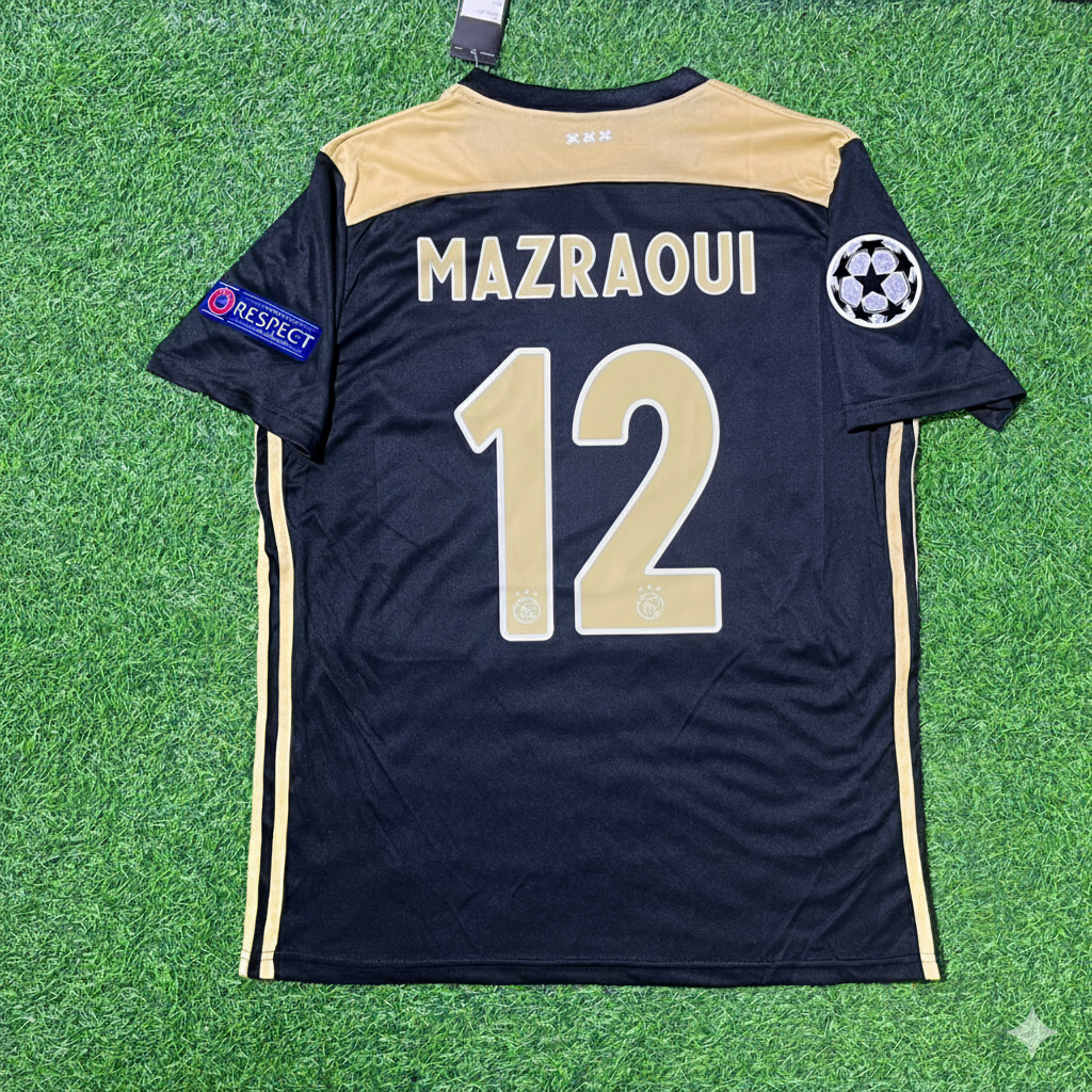 Ajax 2018–2019 Champions League Black Retro Football Jersey – Noussair Mazraoui – Back View