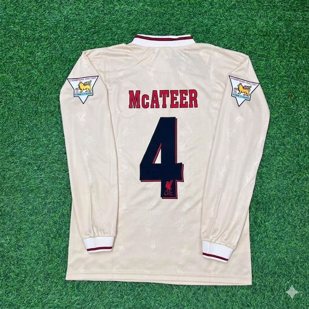 Jason McAteer Liverpool 1996 1997 Retro Away White Long Sleeve Jersey – Back View