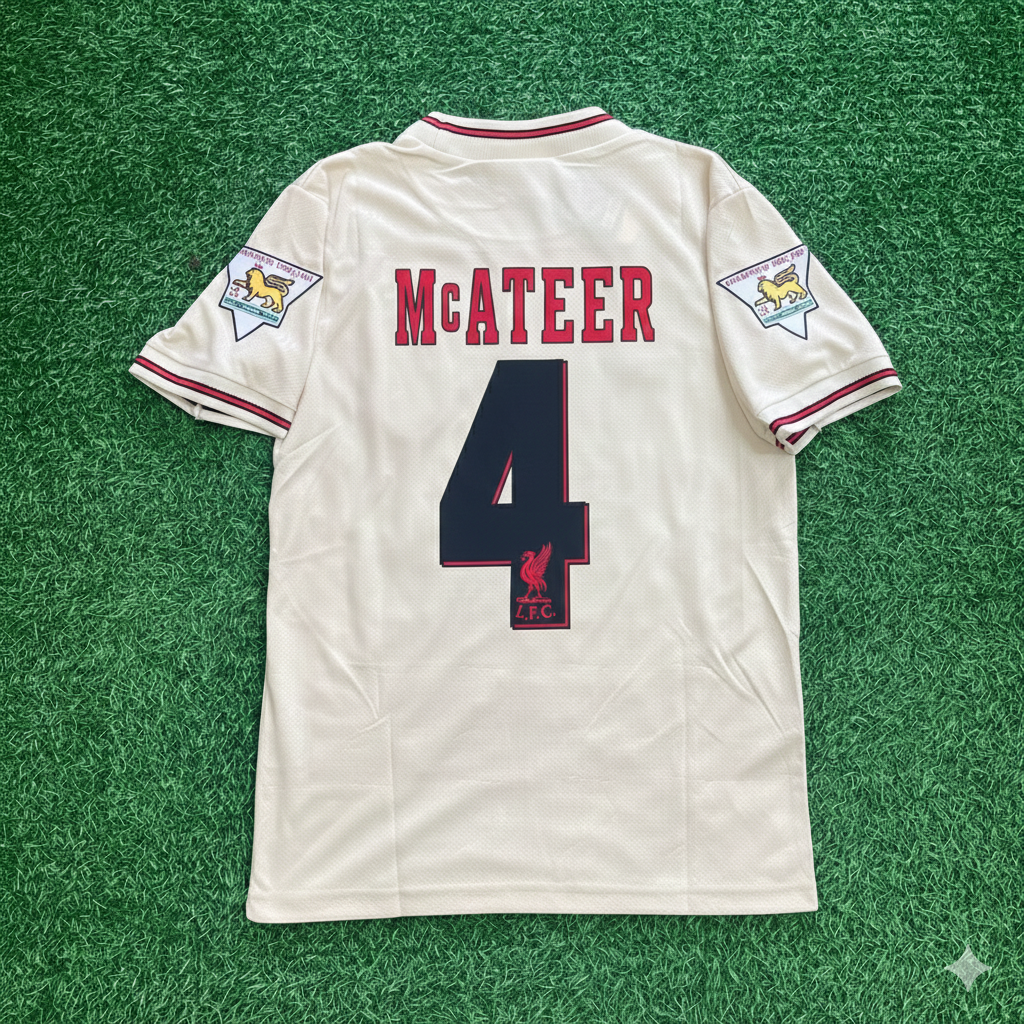 1996 Jason McAteer Liverpool 1997 Retro Away White Retro Football Jersey – Back View