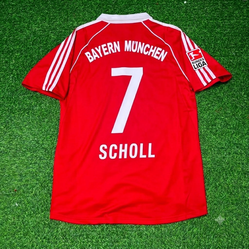 Mehmet Scholl Bayern Munich 2005 06 Bundesliga Red Home Retro Football Jersey – Back View