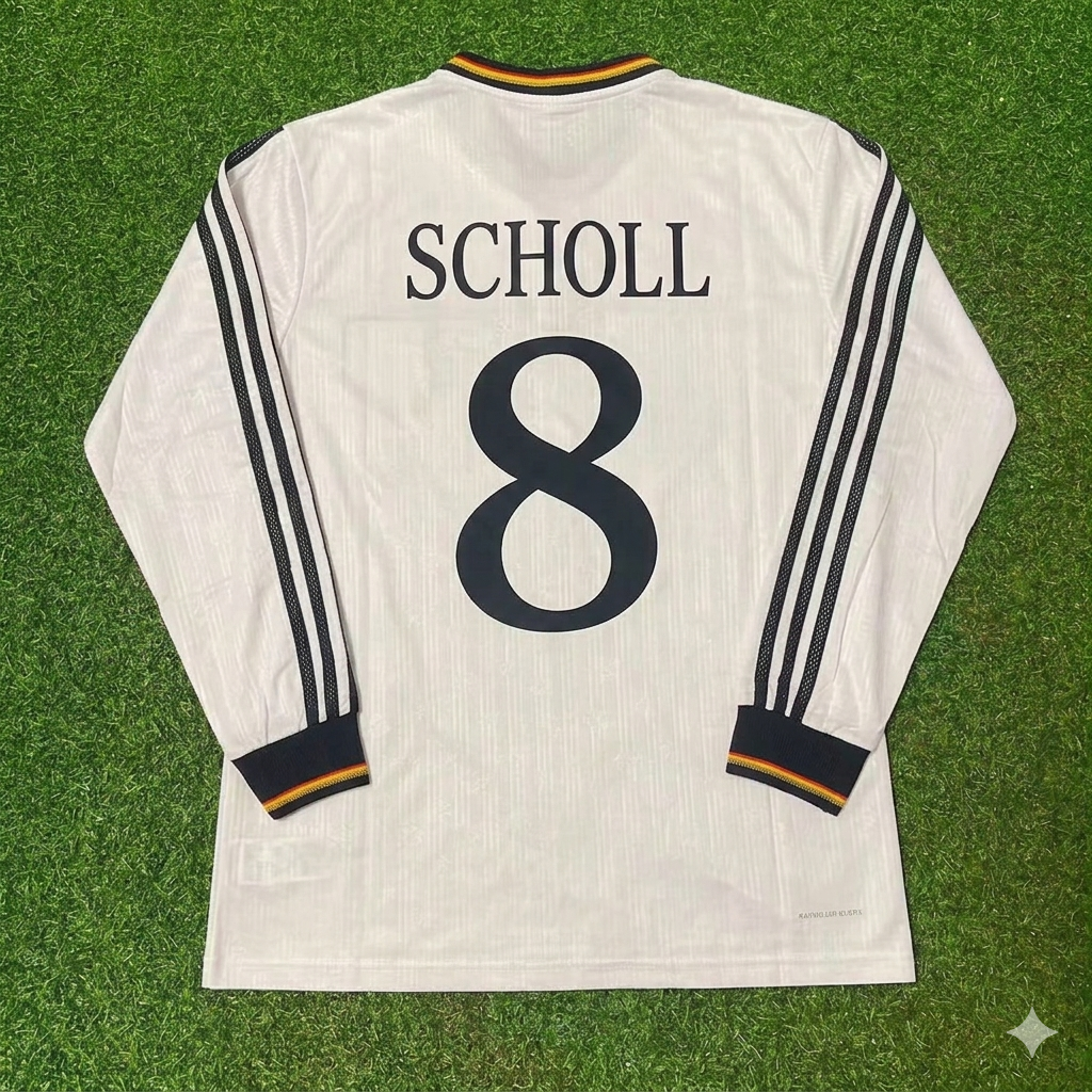 1996 Germany EURO Mehmet Scholl #8 Final Home Long Sleeve Retro Football Jersey – Back View